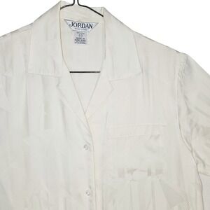 90s Vintage Women Ivory 100% Silk Short Sleeve Jacquard Shirt 5/6 Cottagecore